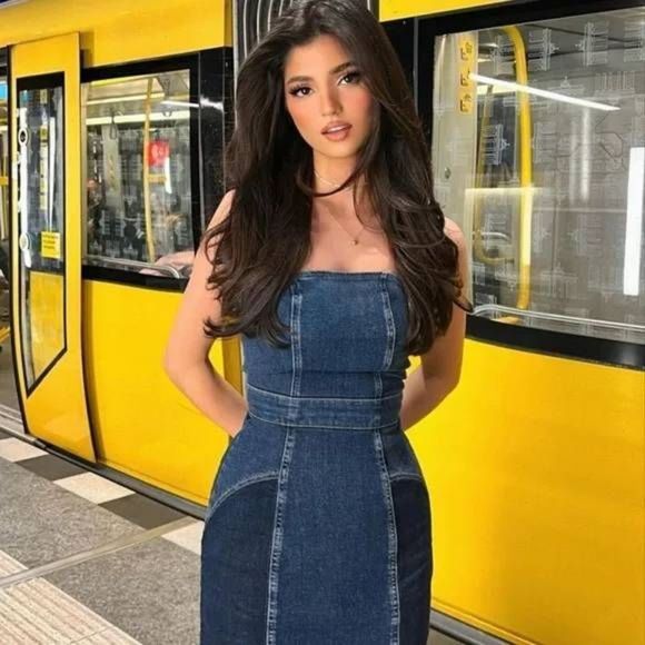 ZARA DENIM PATCHWORK MIDI DRESS DENIM NWT - Picture 3 of 16